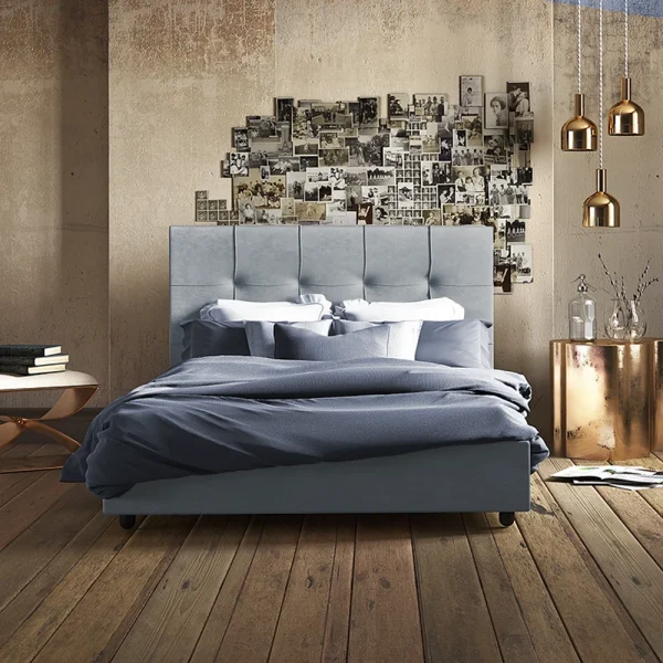 Υφασμάτινο κρεβάτι ύπνου Ήλιδα υπέρδιπλο με αποθηκευτικό χώρο Blue Grey
